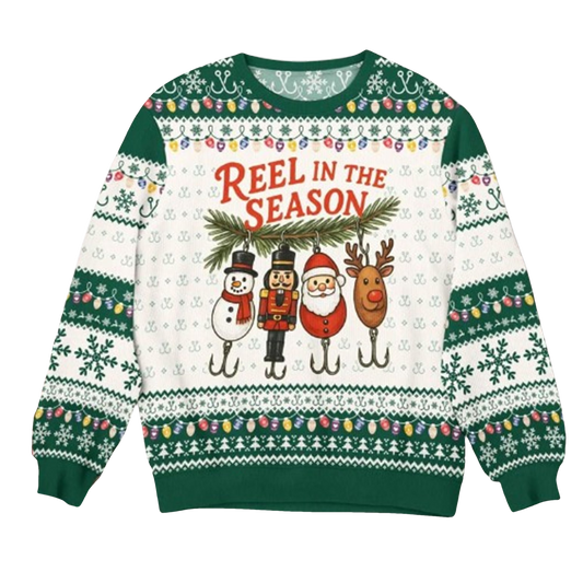 Funny Fishing Reel in The Season Ugly Christmas Sweater - Moonbestprint