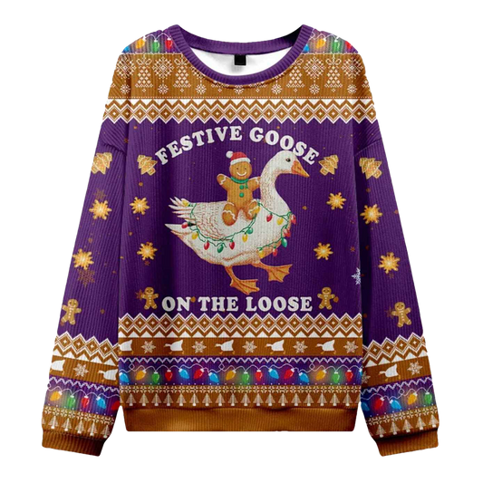 Festive Goose On The Loose Christmas Ugly Sweater - Moonbestprint