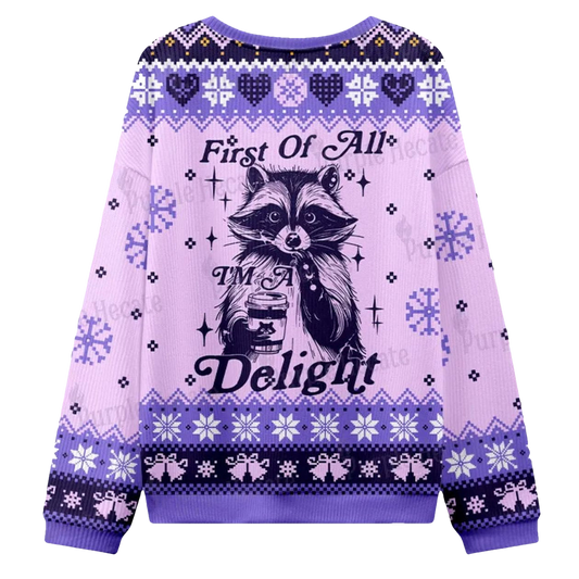 First Of All I'm A Delightful Funny Raccoon Ugly Christmas Sweater - Moonbestprint