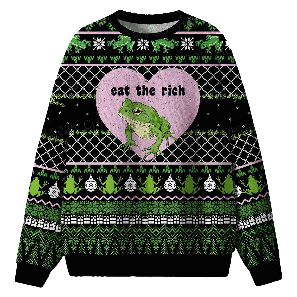 Eat The Rich Frog Ugly Christmas Sweater - Moonbestprint