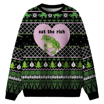 Eat The Rich Frog Ugly Christmas Sweater - Moonbestprint