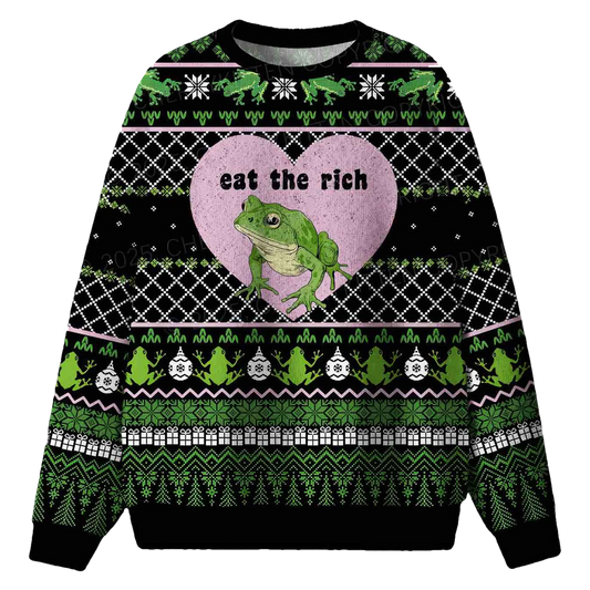 Eat The Rich Frog Ugly Christmas Sweater - Moonbestprint