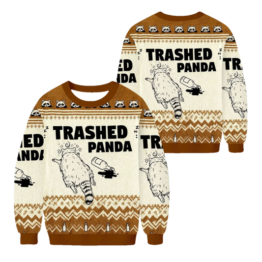 Drunk Raccoon Trash Panda Christmas Ugly Sweater - Moonbestprint
