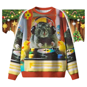 DJ Rat Duck Ugly Christmas Sweater - Moonbestprint