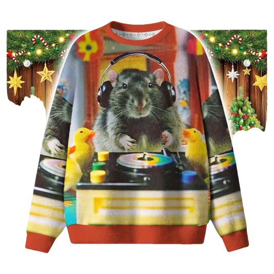 DJ Rat Duck Ugly Christmas Sweater - Moonbestprint