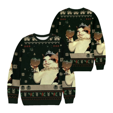 Champagne Cat Christmas Ugly Sweater - Moonbestprint