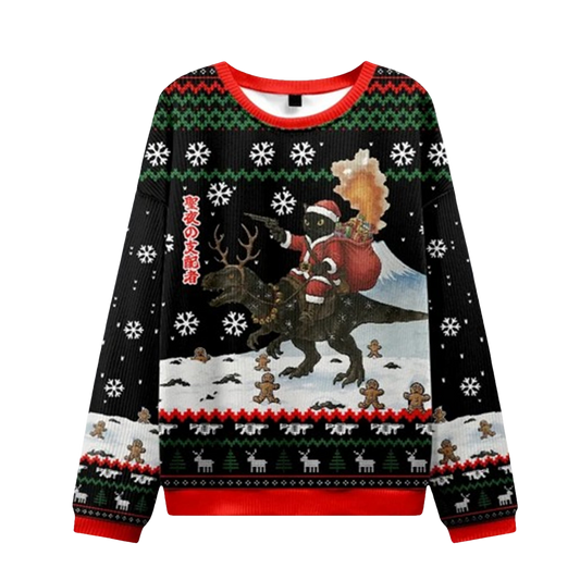 Cat Riding A Dinosaur Christmas Ugly Sweater - Moonbestprint