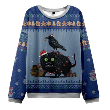 Cat Crow And Fish Unite Christmas Ugly Sweater - Moonbestprint