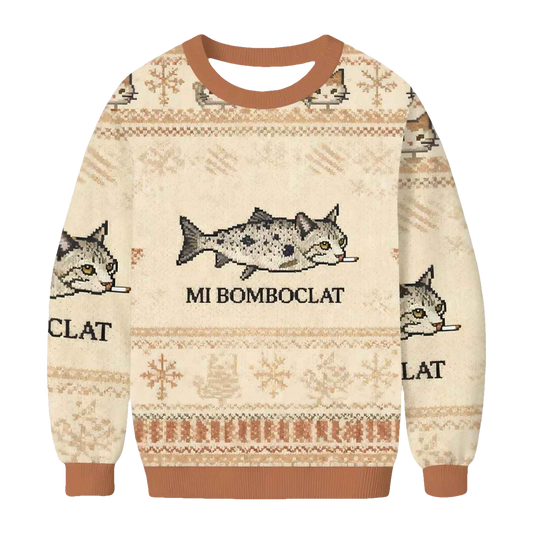Bomboclat Fish Cat Meme Ugly Christmas Sweater - Moonbestprint