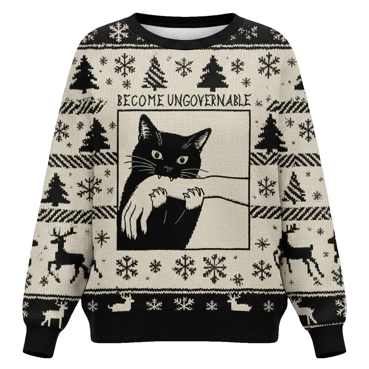 Black Cat Biting Christmas Ugly Sweater - Moonbestprint