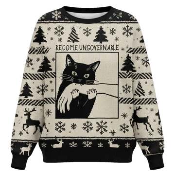 Black Cat Biting Christmas Ugly Sweater - Moonbestprint