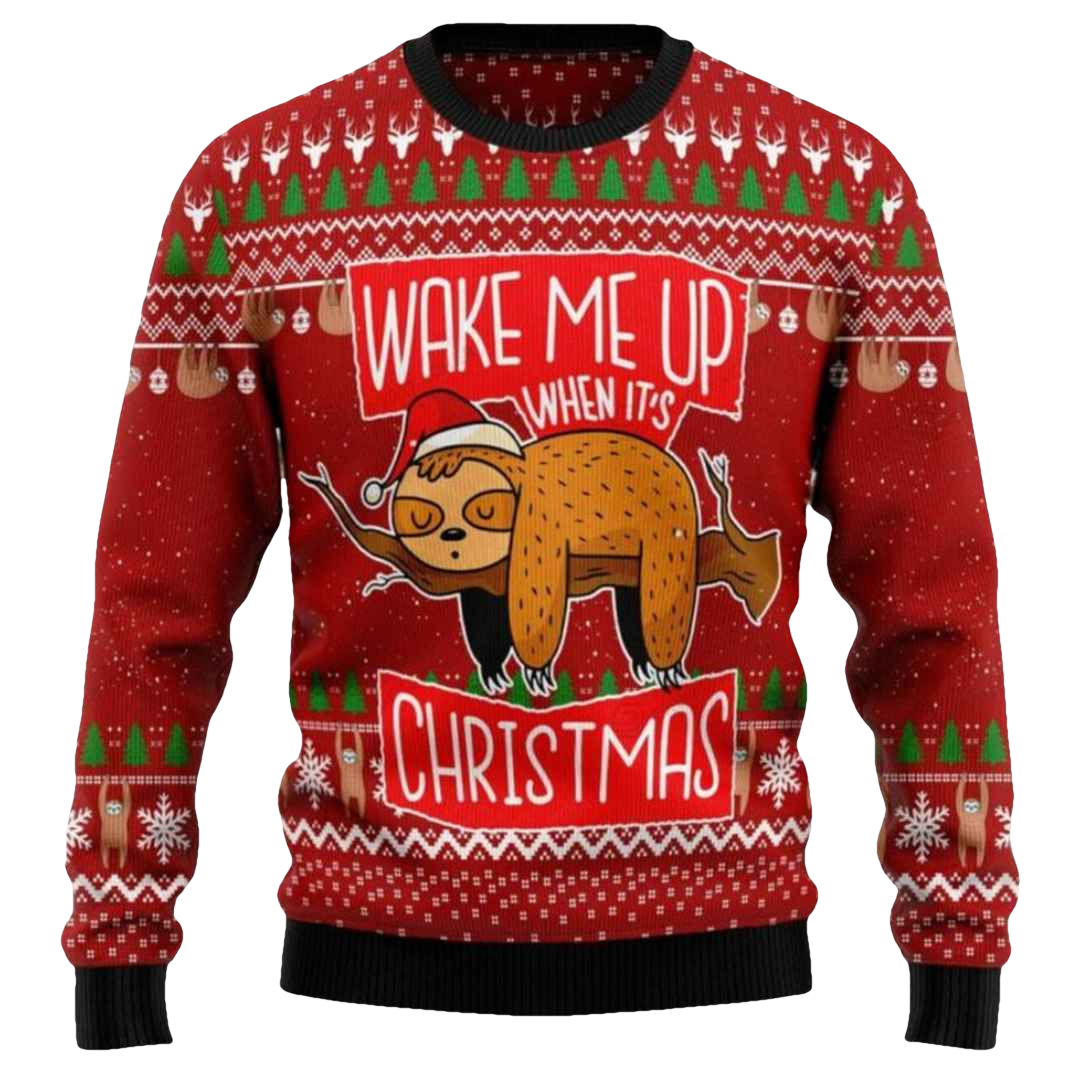Wake Me Up When It’s Christmas Lazy Sloth Sweater - Moonbestprint