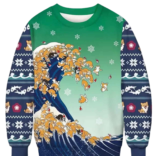 Ukiyo-e Shiba Inu Ugly Christmas Sweater - Moonbestprint