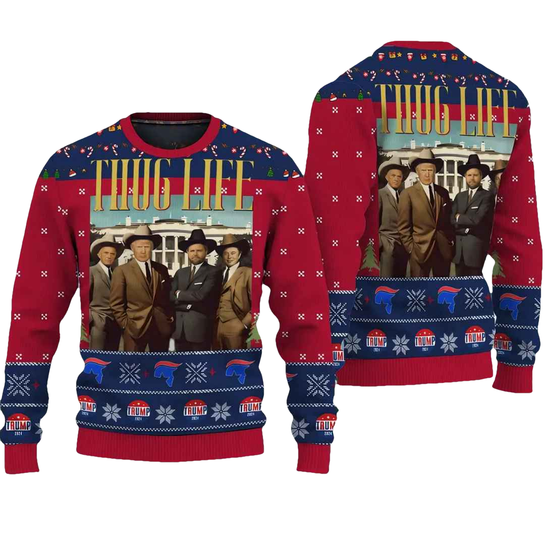 Trump Thug Life Christmas Ugly Christmas Sweater - Moonbestprint