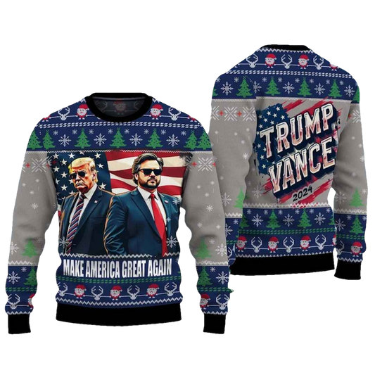 Trump Vance Make America Great Again 2024 Ugly Christmas Sweater - Moonbestprint
