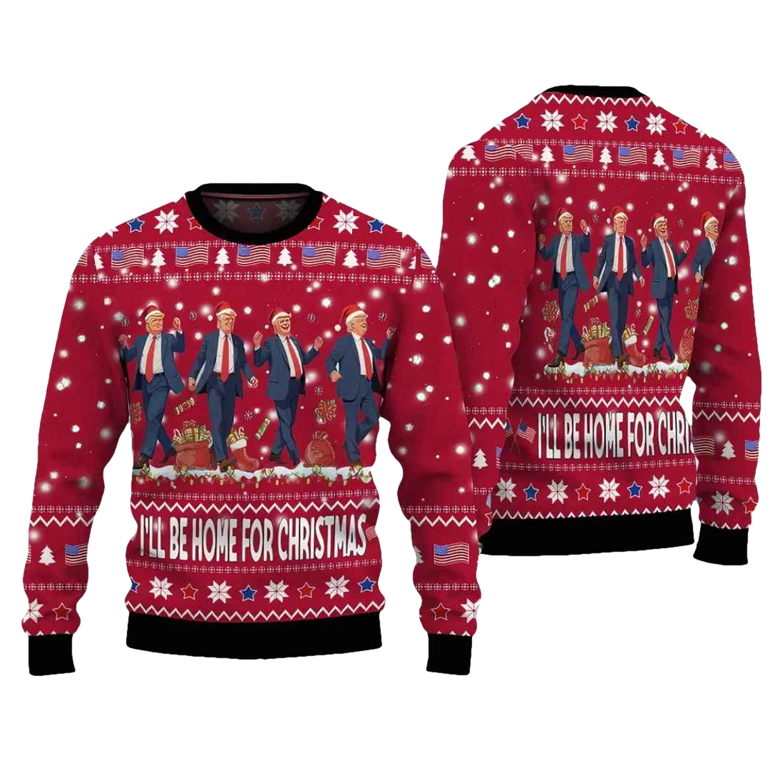 Trump I'll Be Home for Christmas Ugly Sweater - Moonbestprint