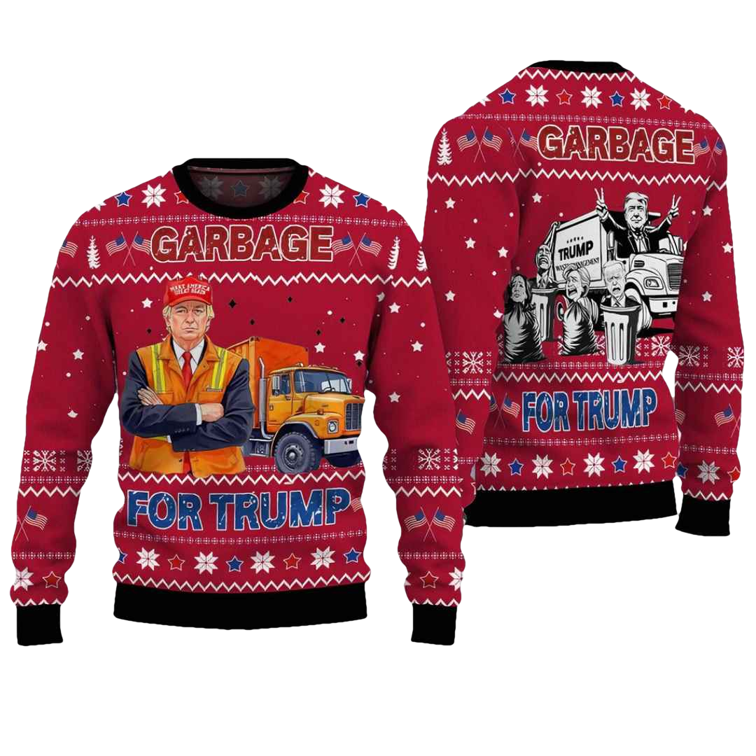 Trump Garbage For Trump Truck 2024 Ugly Christmas Sweater - Moonbestprint