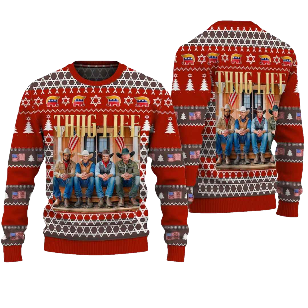 Thug Life Trump Vance Kennedy Elon Ugly Christmas Sweater - Moonbestprint
