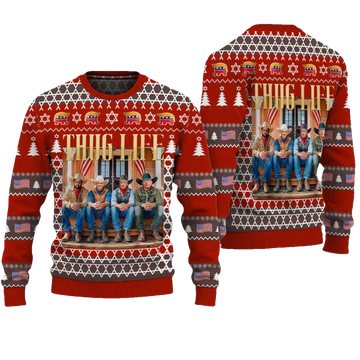 Thug Life Trump Vance Kennedy Elon Ugly Christmas Sweater - Moonbestprint