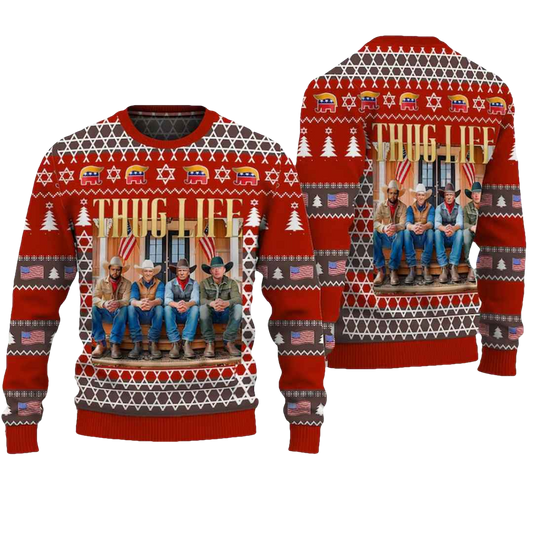 Thug Life Trump Vance Kennedy Elon Ugly Christmas Sweater - Moonbestprint
