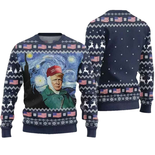 The Starry Night Donald Trump Ugly Christmas Sweater - Moonbestprint