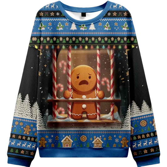 The Gingerbread Man Is Watching You In Prison Christmas Ugly Sweater - Moonbestprint