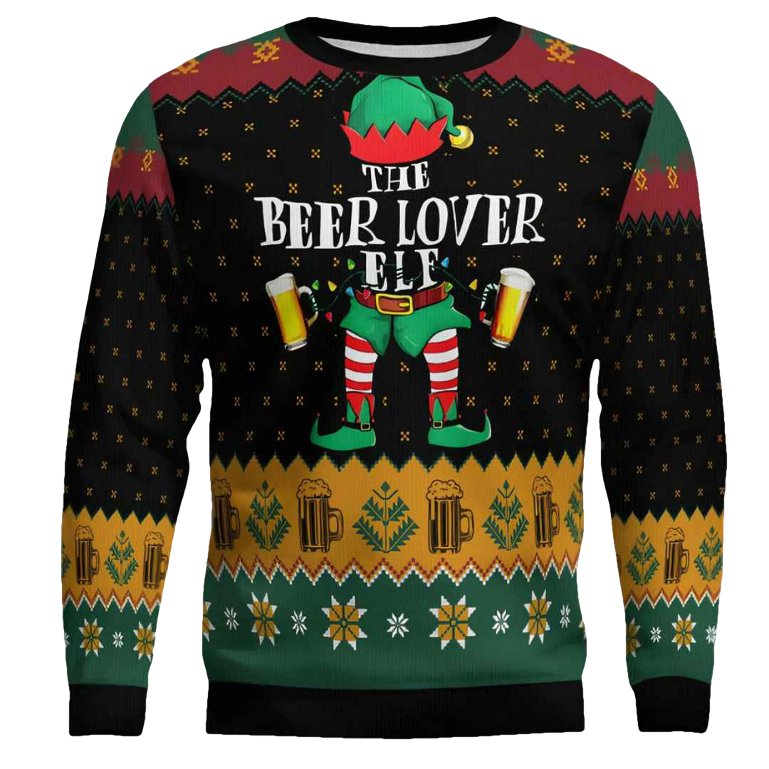 The Beer Lover Elf Ugly Christmas Sweater - Moonbestprint