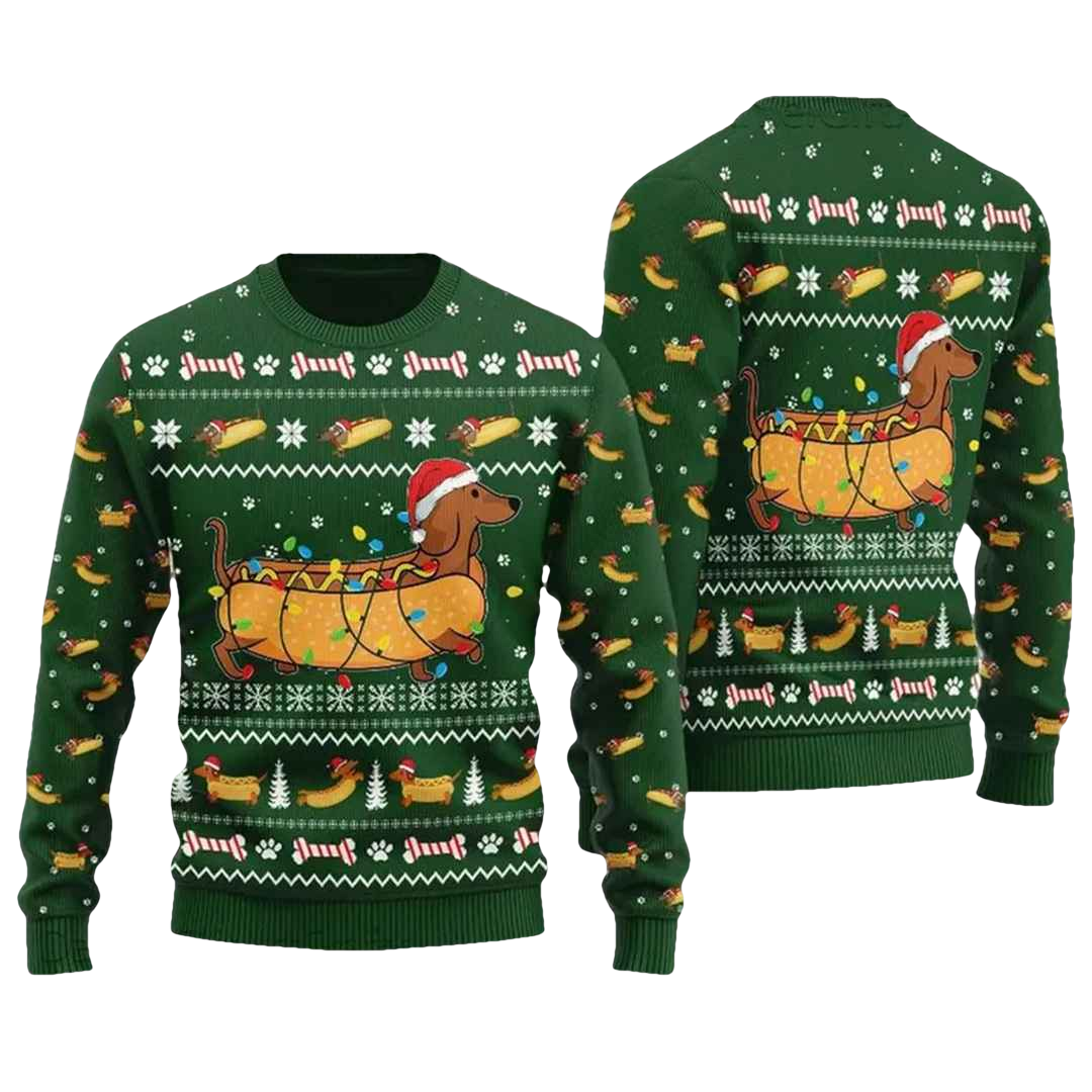 Taco Dachshund Santa Hat Ugly Christmas Sweater - Moonbestprint