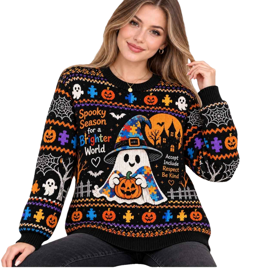 Spooky Season For A Brighter World Halloween Autism Awareness Sweater - Moonbestprint