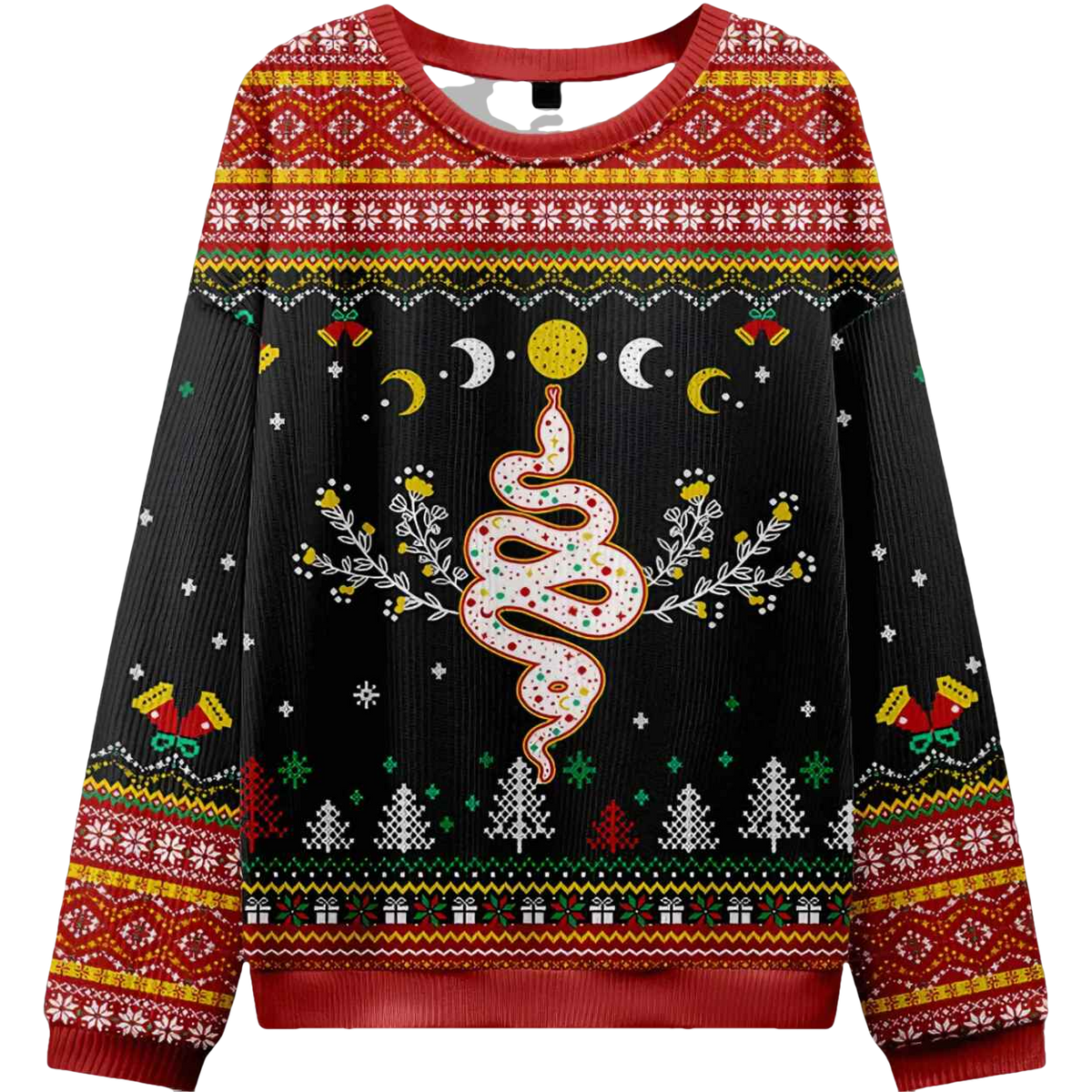 Snake And Moon Phase Ugly Christmas Sweater - Moonbestprint