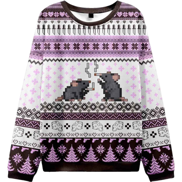 Smoking Rats Y2K Ugly Christmas Sweater - Moonbestprint