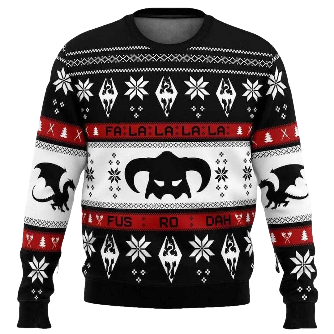 Skyrim Dragon Fa La La La La Ugly Christmas Sweater - Moonbestprint