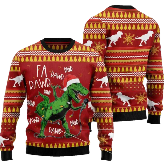 Singing Dinosaur Ugly Christmas Sweater - Moonbestprint