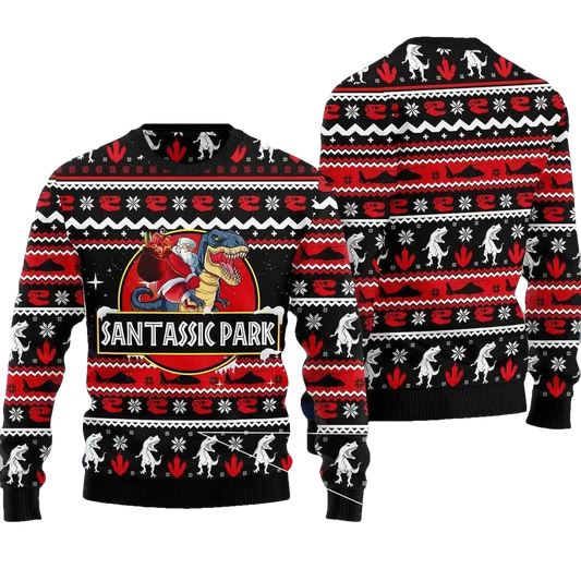 Santassic Park Dinosaur Ugly Christmas Sweater - Moonbestprint