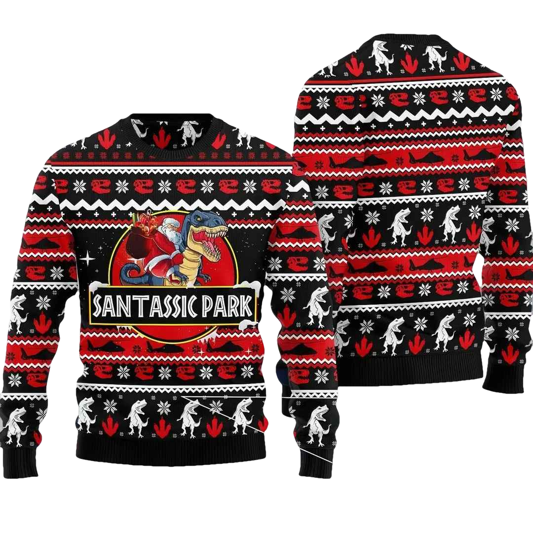 Santassic Park Dinosaur Ugly Christmas Sweater - Moonbestprint
