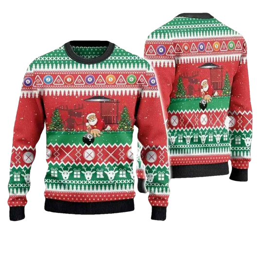 Santa Playing Billiard Ugly Christmas Sweater - Moonbestprint