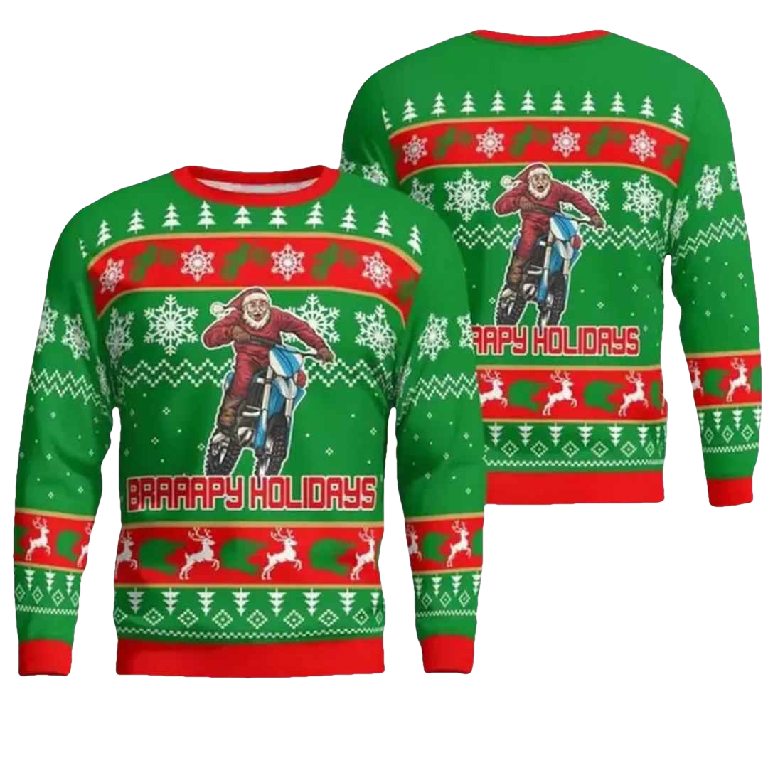 Santa Moto Ugly Christmas Sweater - Moonbestprint