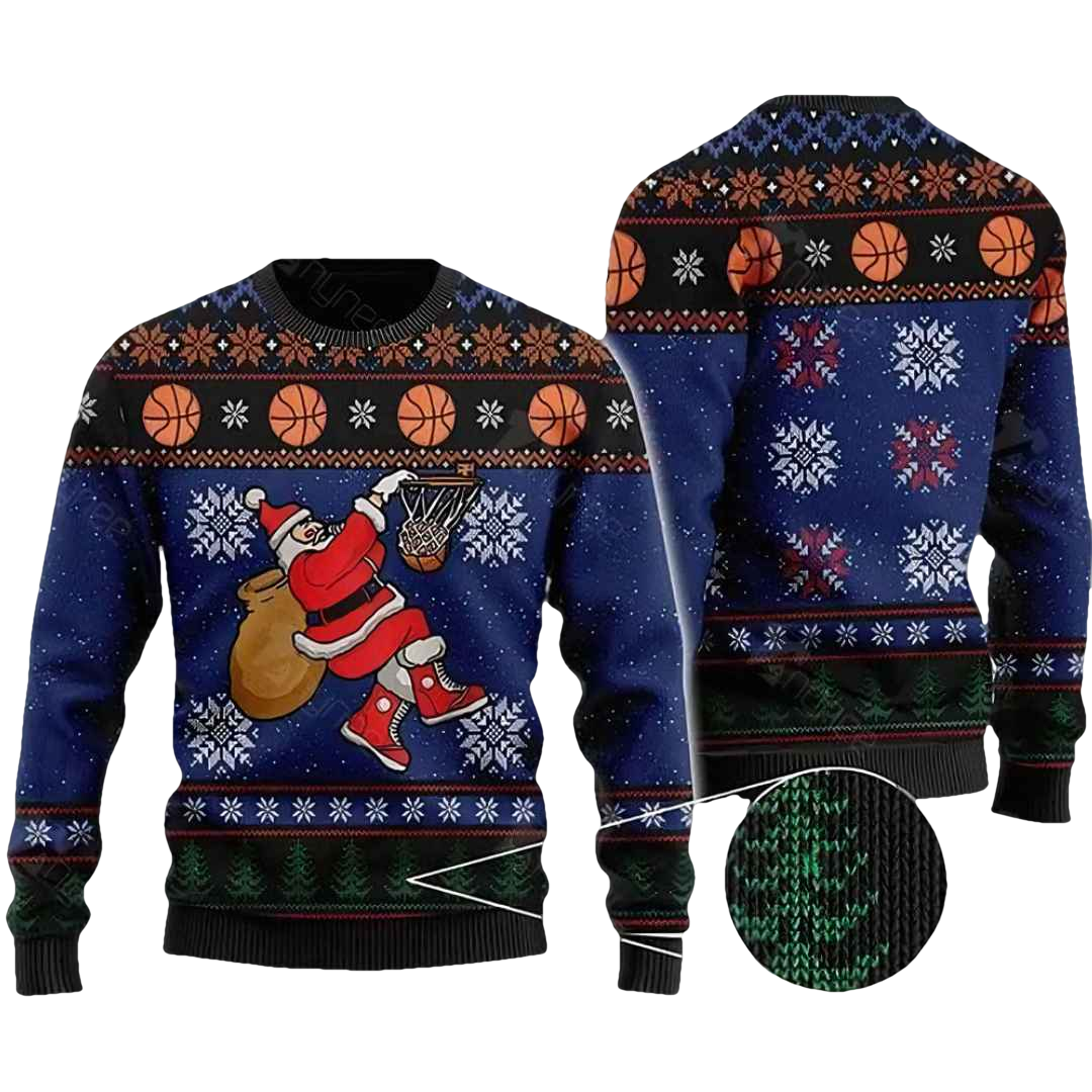 Santa Playing Basketball Ugly Christmas Sweater - Moonbestprint
