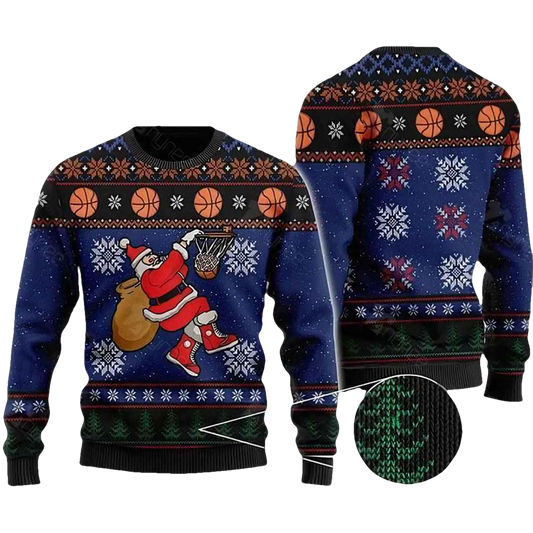 Santa Playing Basketball Ugly Christmas Sweater - Moonbestprint