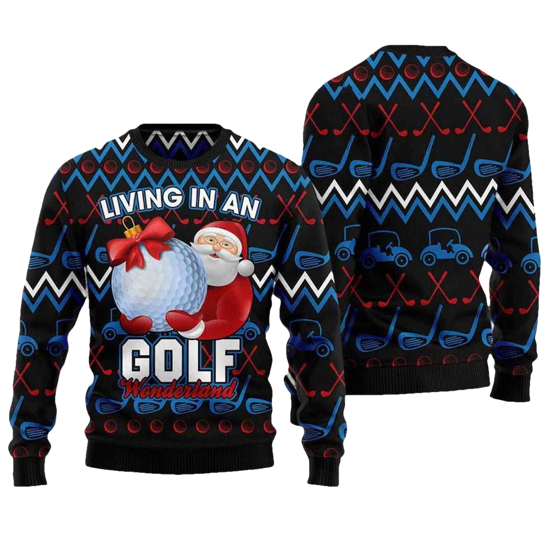 Santa Clause Golf Wonderland Ugly Christmas Sweater - Moonbestprint