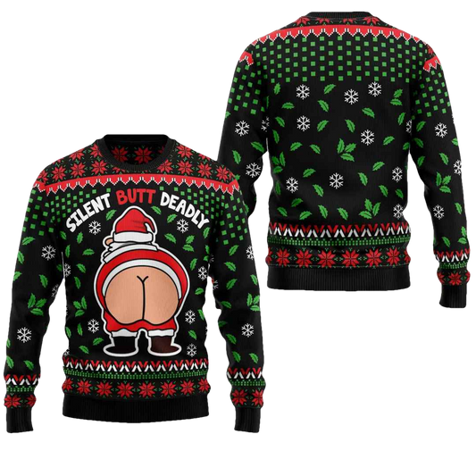 Santa Claus Silent Butt Deadly Ugly Christmas Sweater - Moonbestprint