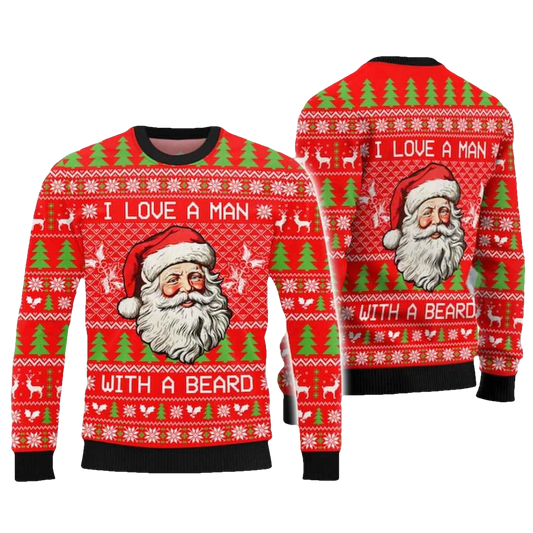 Santa Claus Christmas I Love A Man With A Beard Ugly Christmas Sweater - Moonbestprint