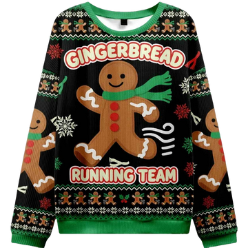 Running Gingerbread Man Christmas Ugly Sweater - Moonbestprint