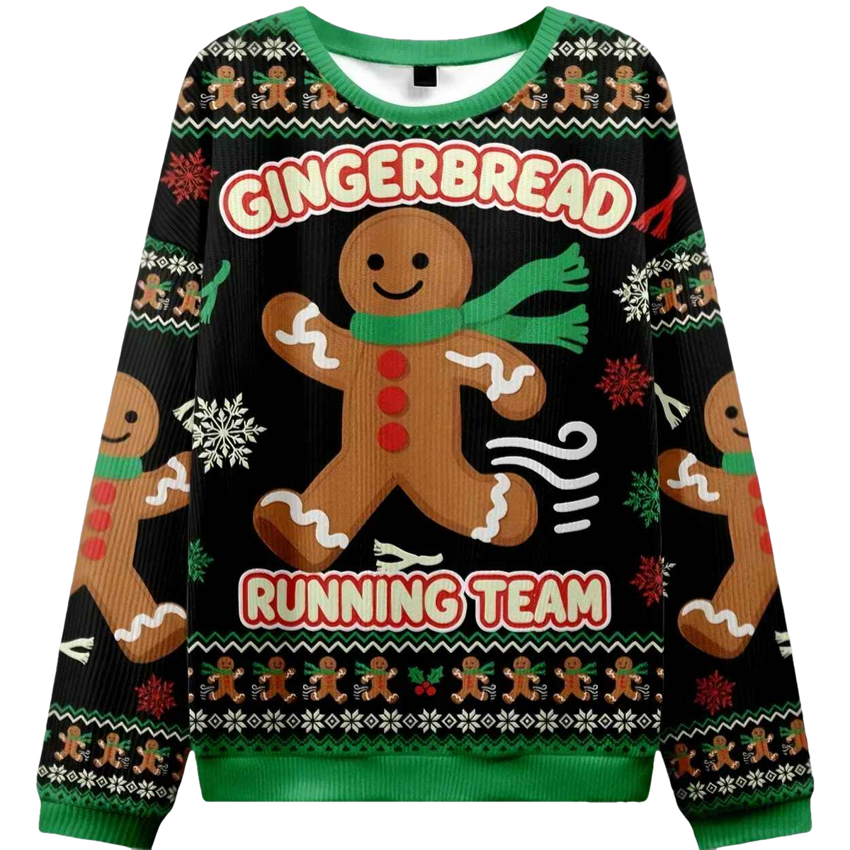 Running Gingerbread Man Christmas Ugly Sweater - Moonbestprint