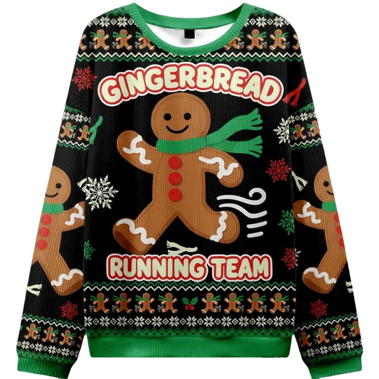 Running Gingerbread Man Christmas Ugly Sweater - Moonbestprint