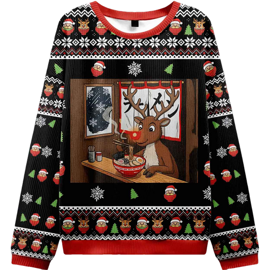 Reindeer Eating Ramen Ugly Christmas Sweater - Moonbestprint