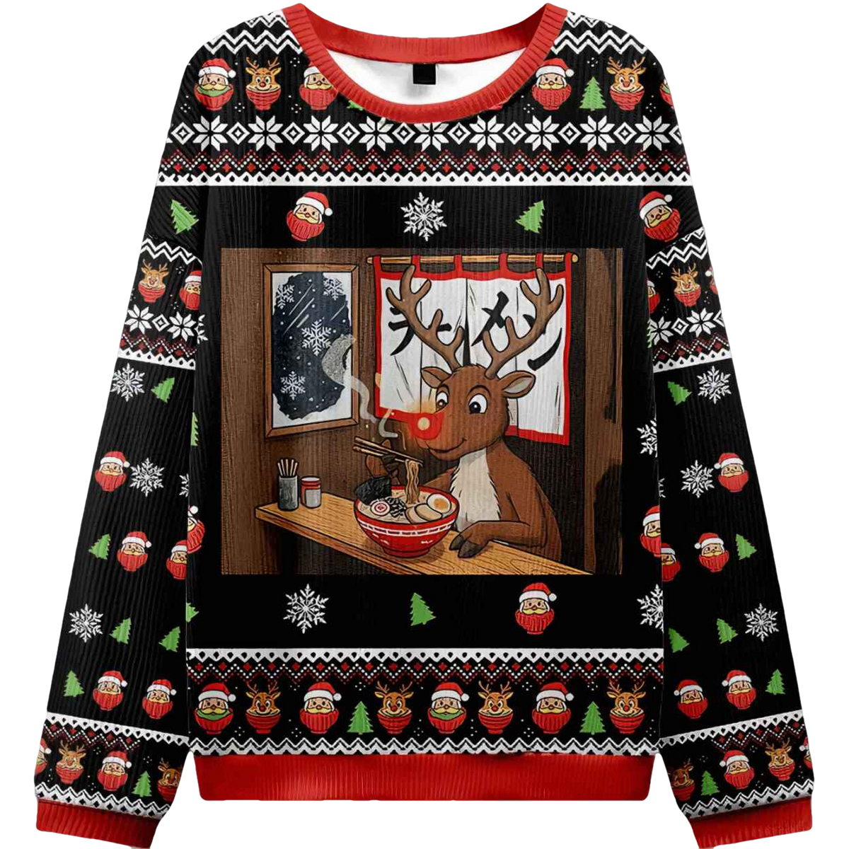Reindeer Eating Ramen Ugly Christmas Sweater - Moonbestprint