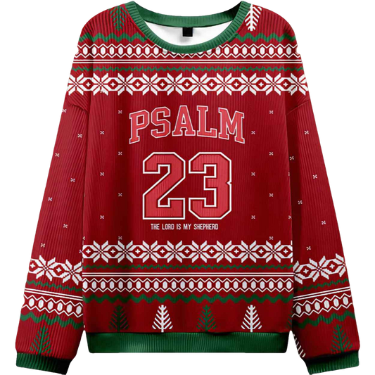 Red Psalm 23 Christian Ugly Christmas Sweater - Moonbestprint