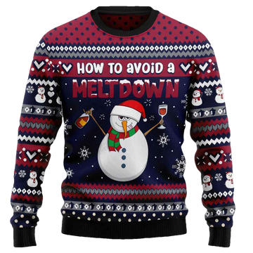 Red Wine Snowman How To Avoid A Meltdown Ugly Christmas Sweater - Moonbestprint