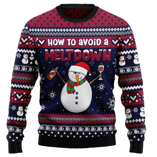 Red Wine Snowman How To Avoid A Meltdown Ugly Christmas Sweater - Moonbestprint